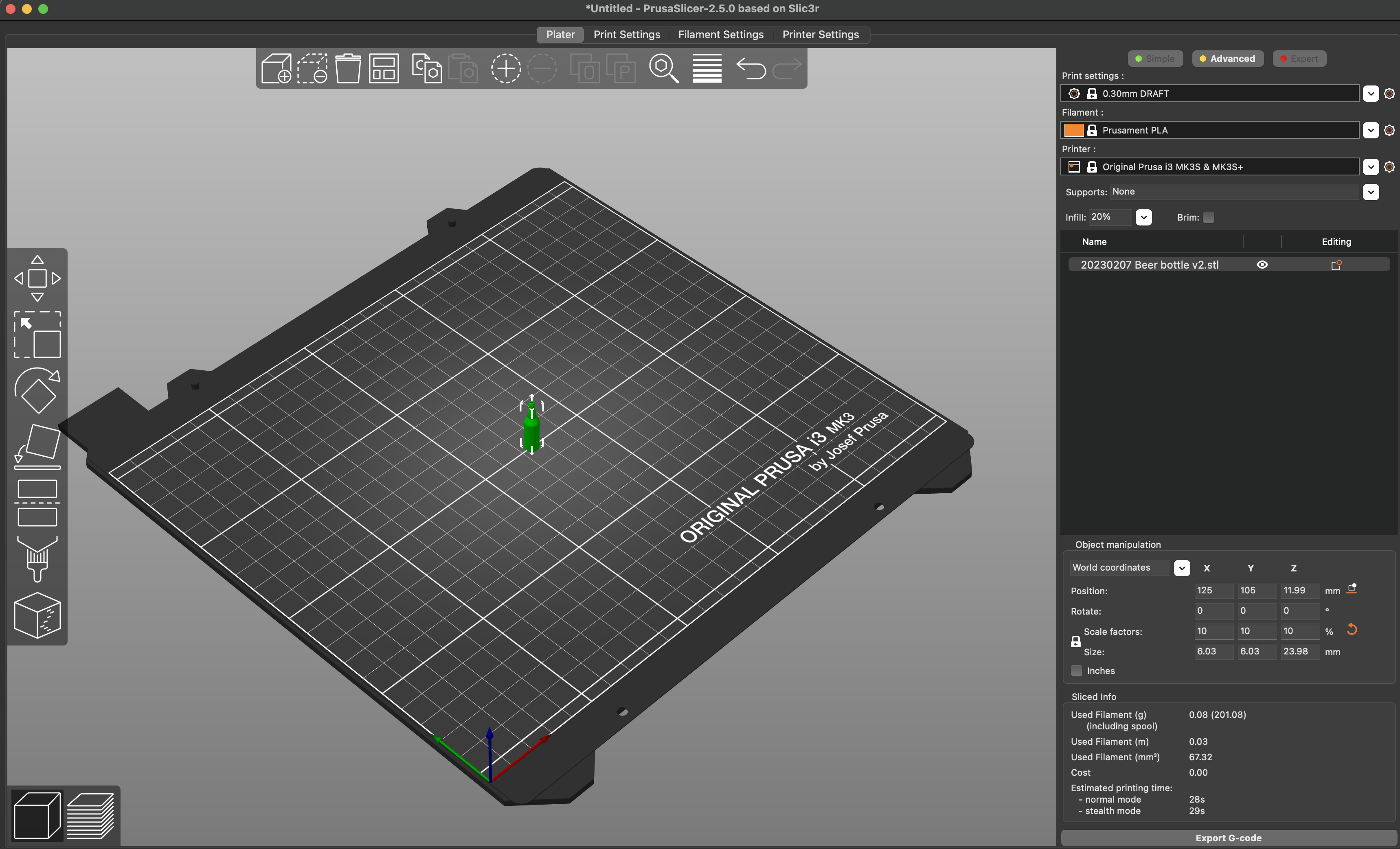 prusa sliced bottle